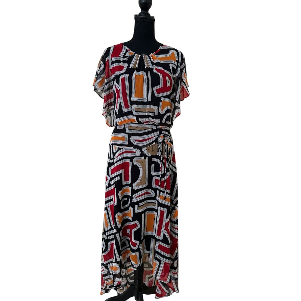 Karl Lagerfeld Paris Multicolor High-How Flutter Sleeve Dress Size 4 - NWT - Picture 9 of 9